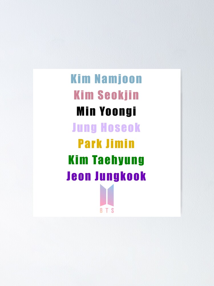 "BTS NAMES MIC COLORS" Poster for Sale by lovemesometimes | Redbubble
