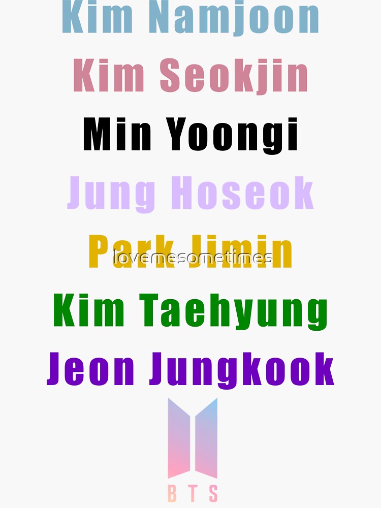 "BTS NAMES MIC COLORS" Sticker by lovemesometimes | Redbubble