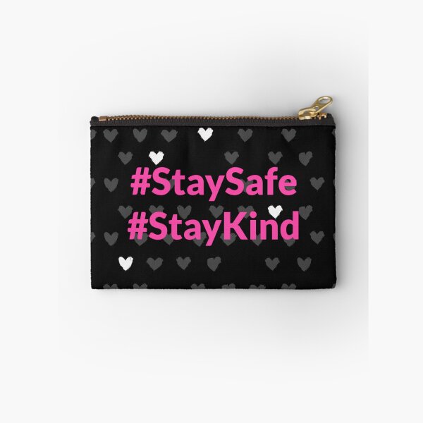 Item preview, Stay Safe & Kind Cute Heart Pattern Black & Pink designed and sold by FunShirtDesigns.