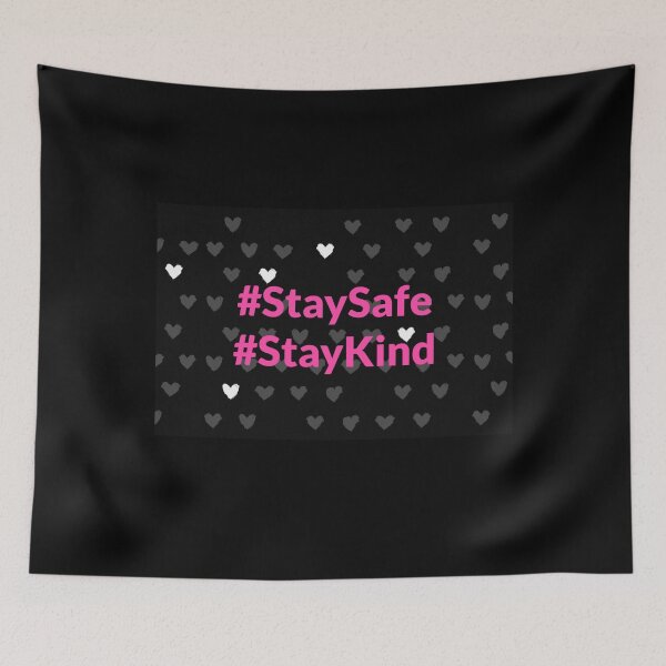 Item preview, Stay Safe & Kind Cute Heart Pattern Black & Pink designed and sold by FunShirtDesigns.