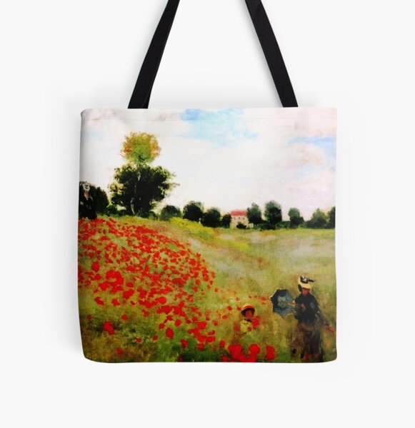 Poppy Field In A Hollow Near Giverny By Claude Monet Canvas Tote Bag Top Handle Purses Large Shoulder Bags