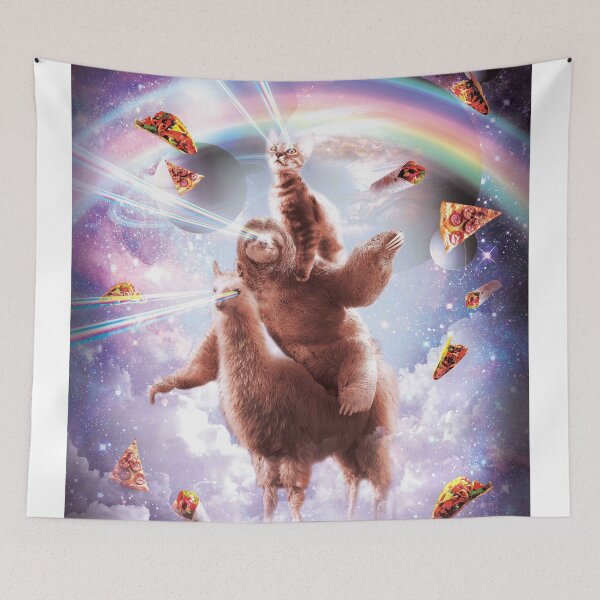 Item preview, Laser Eyes Space Cat Riding Sloth, Llama - Rainbow designed and sold by SkylerJHill.