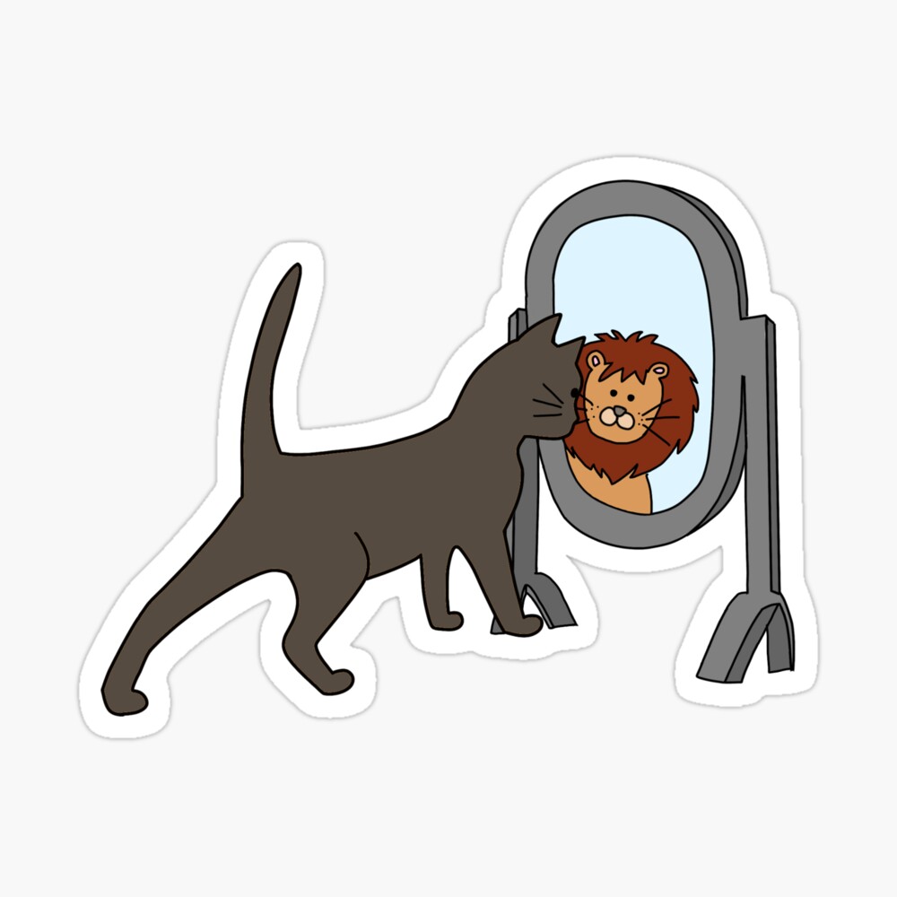 Carte De Vœux Chat Regardant Dans Le Miroir Comme Lion Par Jdesigns Redbubble