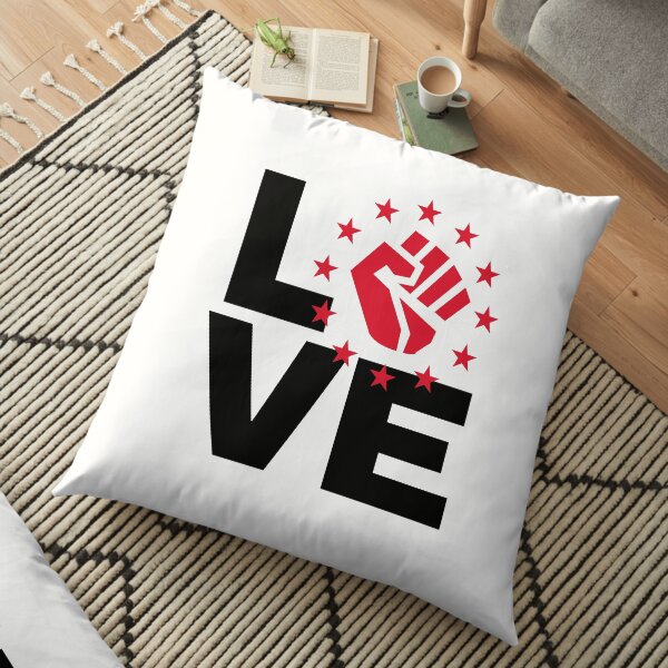 Love with black power fist - black and white Floor Pillow