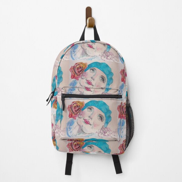 Item preview, Girl Red Rose Auqa Blue Beret Watercolor designed and sold by Sarah  Rajkotwala.