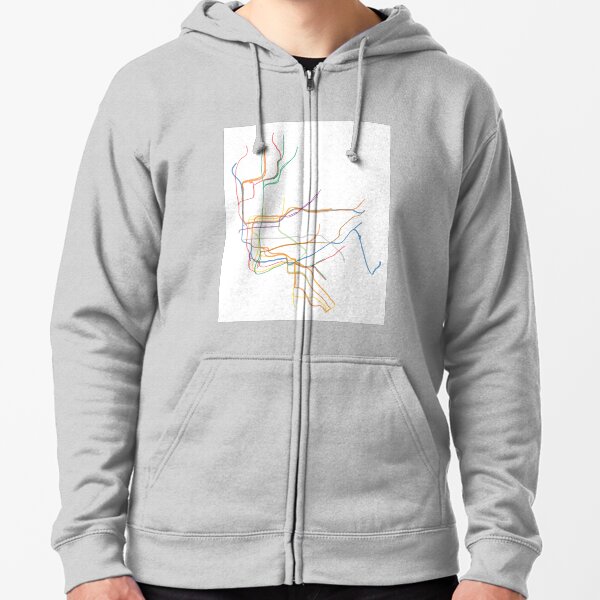 NYC Minimalist Watercolor Subway Map Zipped Hoodie