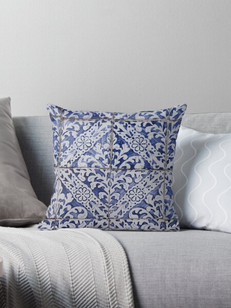 Item preview, Portuguese Tiles Pattern - Azulejo Blue and White Floral Leaf Design designed and sold by idovedesign.