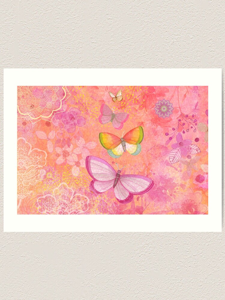 Pink Butterfly Watercolor Art Art Print For Sale By Suezart Redbubble 