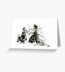 Samurai wild fight old japan bushido katana painting Greeting Card
