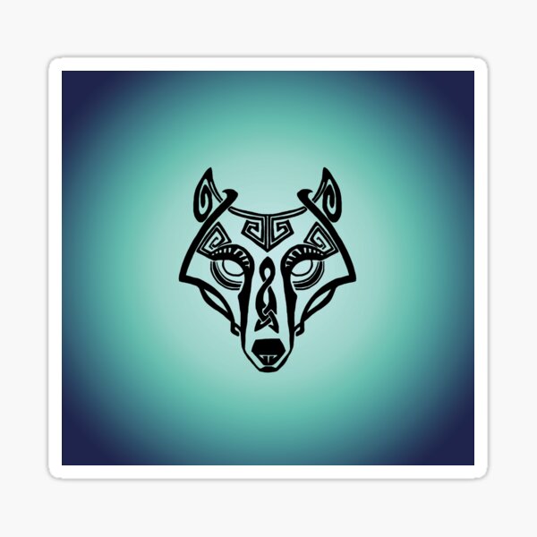 Celtic Wolf Head on Blue Sticker