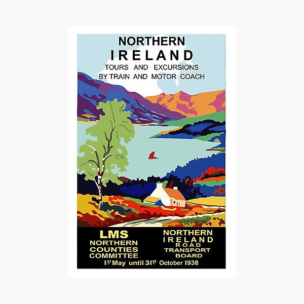 Northern Ireland,landscape,vintage travel poster Photographic Print
