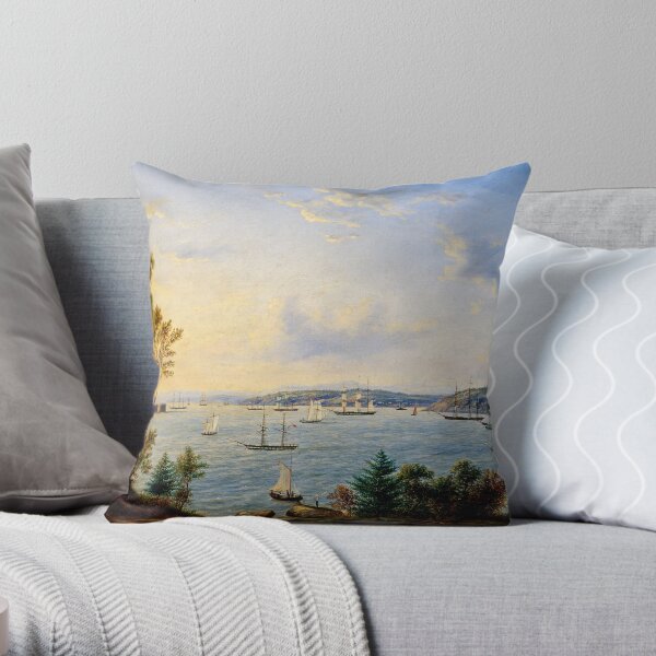 Sydney Harbour, 1856 Oil Painting Throw Pillow