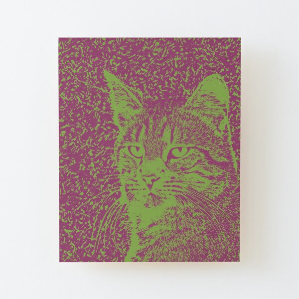 Portrait of cat, ninja Cat Sensei. 8-bit. Wood Mounted Print