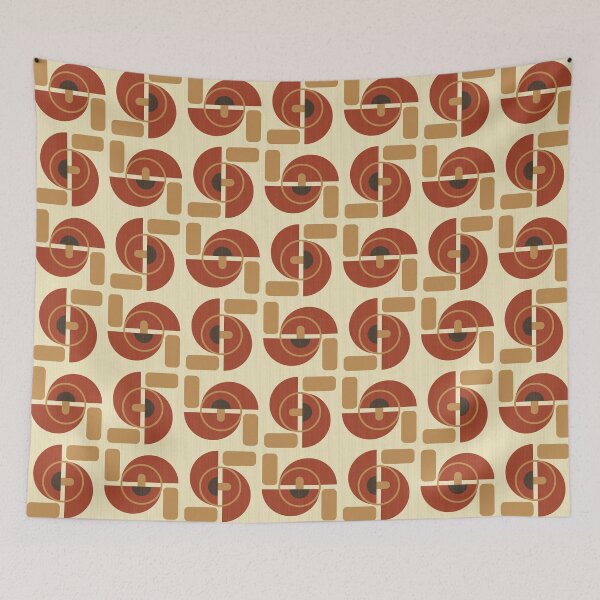 Item preview, Retro mushroom pattern in rust red on beige designed and sold by colorofmagic.