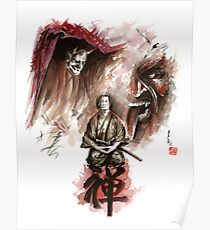 Samurai ronin zen meditation deamons of mind martial arts sumi-e original ink painting artwork Poster