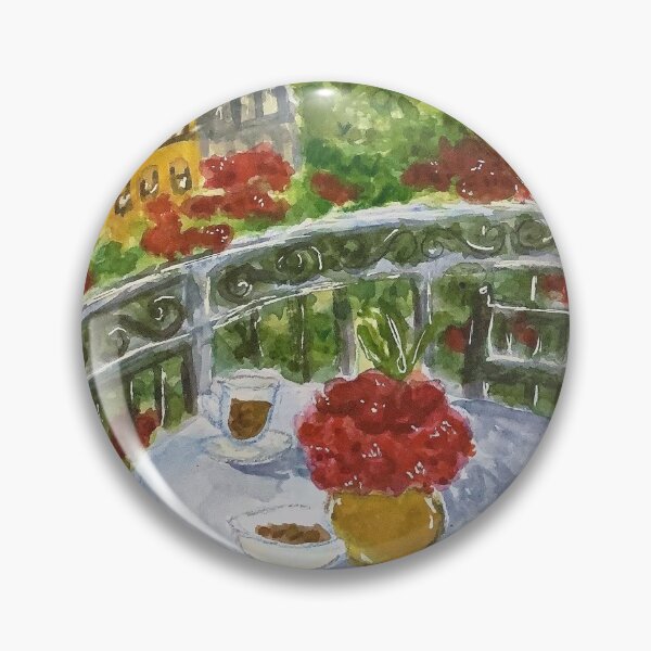 Item preview, french cafe balcony watercolor designed and sold by shanz-arts.