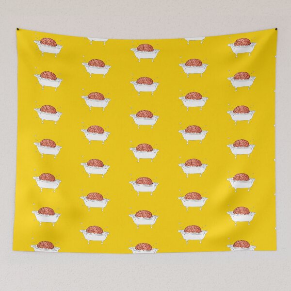 Item preview, Brain in a Tub · Bubble Bath pattern in corn yellow background designed and sold by Natasha Kolton.