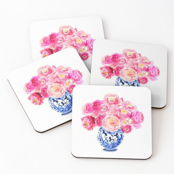 Item preview, peonies in blue and white Chinese vase watercolour designed and sold by coolkatia.