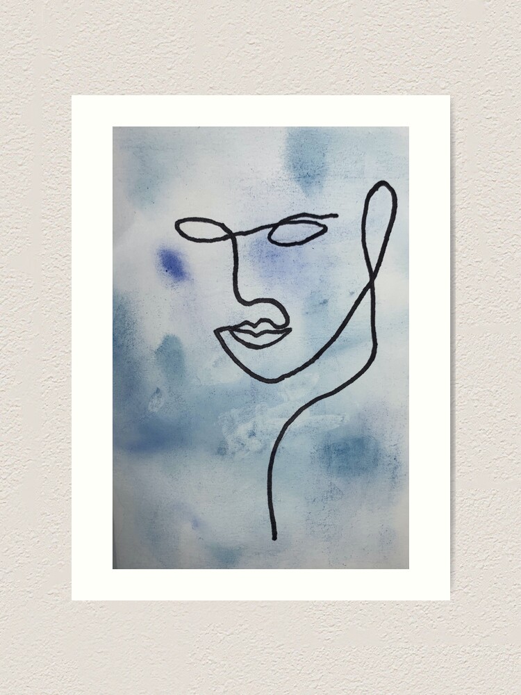 "Blue Line Art Face )" Art Print for Sale by matthewgosden Redbubble