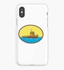 River Tugboat Oval Woodcut iPhone Case