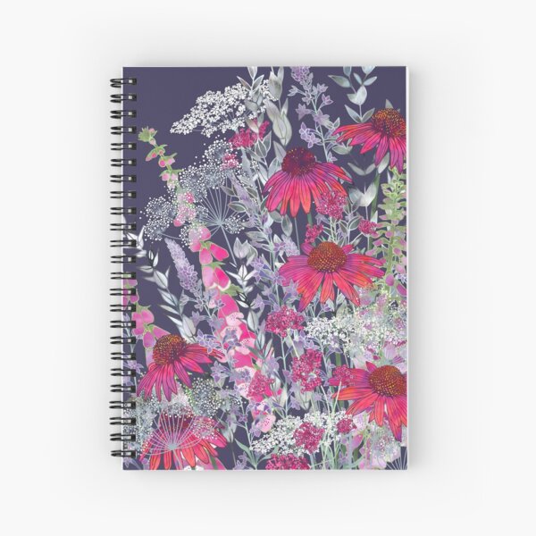 Pink Flower Garden - Echinacea Flowers, Foxgloves & Ammi Spiral Notebook