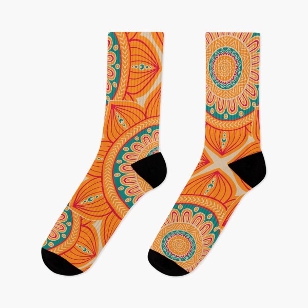 Item preview, Ethnic Pattern Orange Mandala Flowers designed and sold by SoccaTamam.