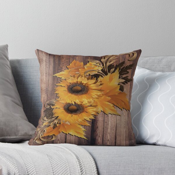 Aperçu de l'œuvre Tournesols Floral rustique sur fond de grange en bois avec motif tournesol créée et vendue par Cute & Sassy Custom Gifting Boutiques.
