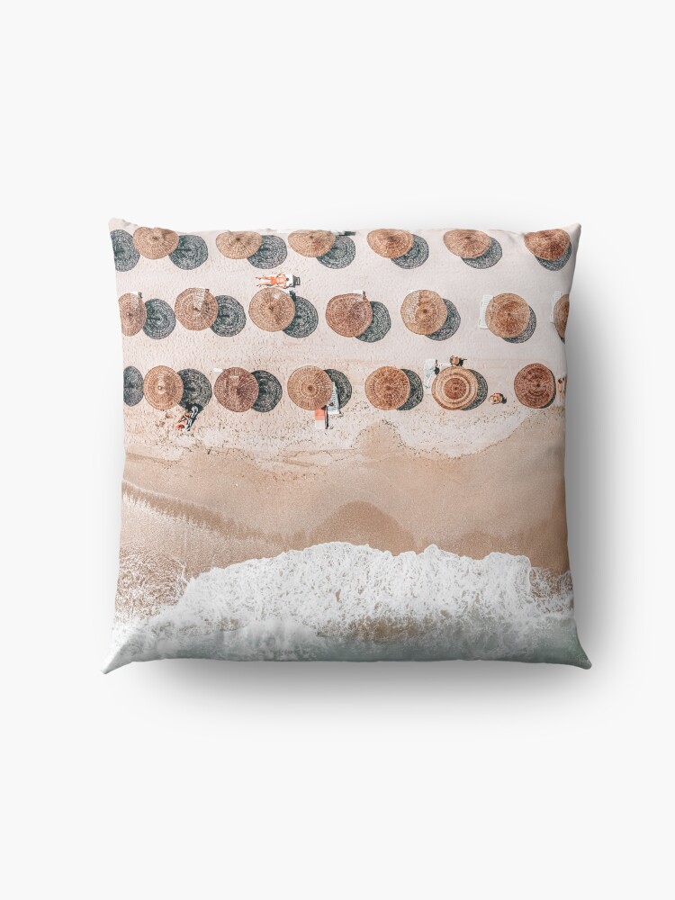 Alternate view of People On Beach, Aerial Drone Photography, Aerial Beach Sea, Ocean Wall Art Print, Summer Sea Vibes Art Print Floor Pillow
