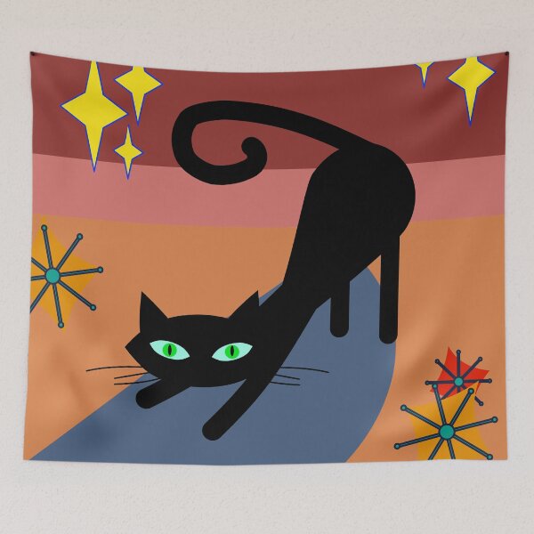 Artikelvorschau, Retro schwarze Katze Stretching Design entworfen und verkauft von pauloneill-art.