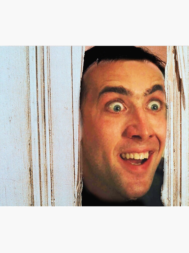 Disover Nicolas Cage, shining, here's Johnny scene, funny meme Shower Curtain