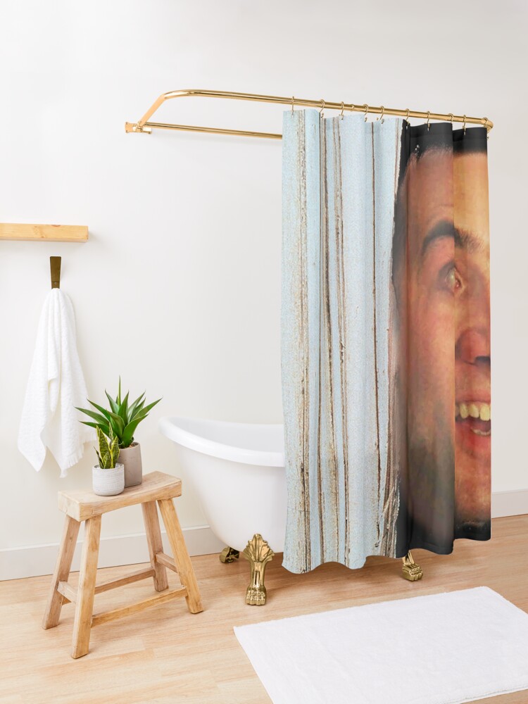 Disover Nicolas Cage, shining, here's Johnny scene, funny meme Shower Curtain