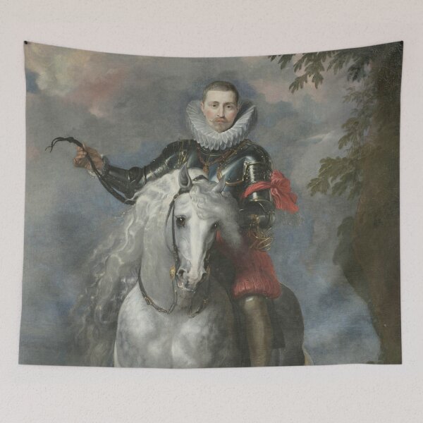 Item preview, Spanish Royal in ruff collar on Horseback portrait - Vintage painting designed and sold by Vintage Designs +.