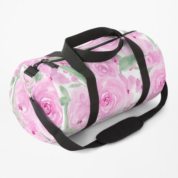 Modern girly pink green floral watercolor pattern Duffle Bag