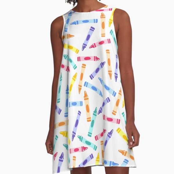 Teacher Colorful Crayon Print A-Line Dress