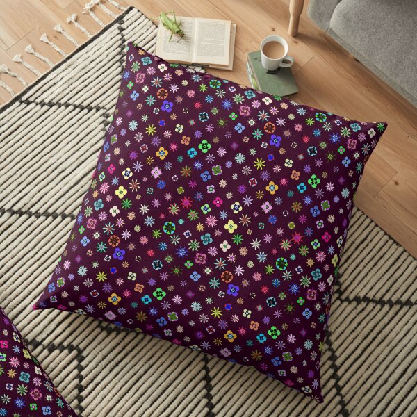 Happy Flower Pattern on Mulberry PanicDay Floor Pillow