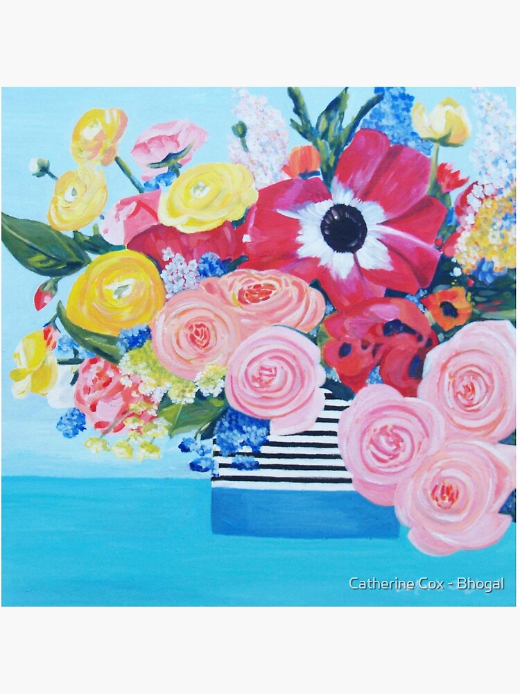 A vase full of Ranunculus, lupins and roses artwork 'A bouquet of sunshine' of by Catherine Cox-Bhogal by Starsthatshine