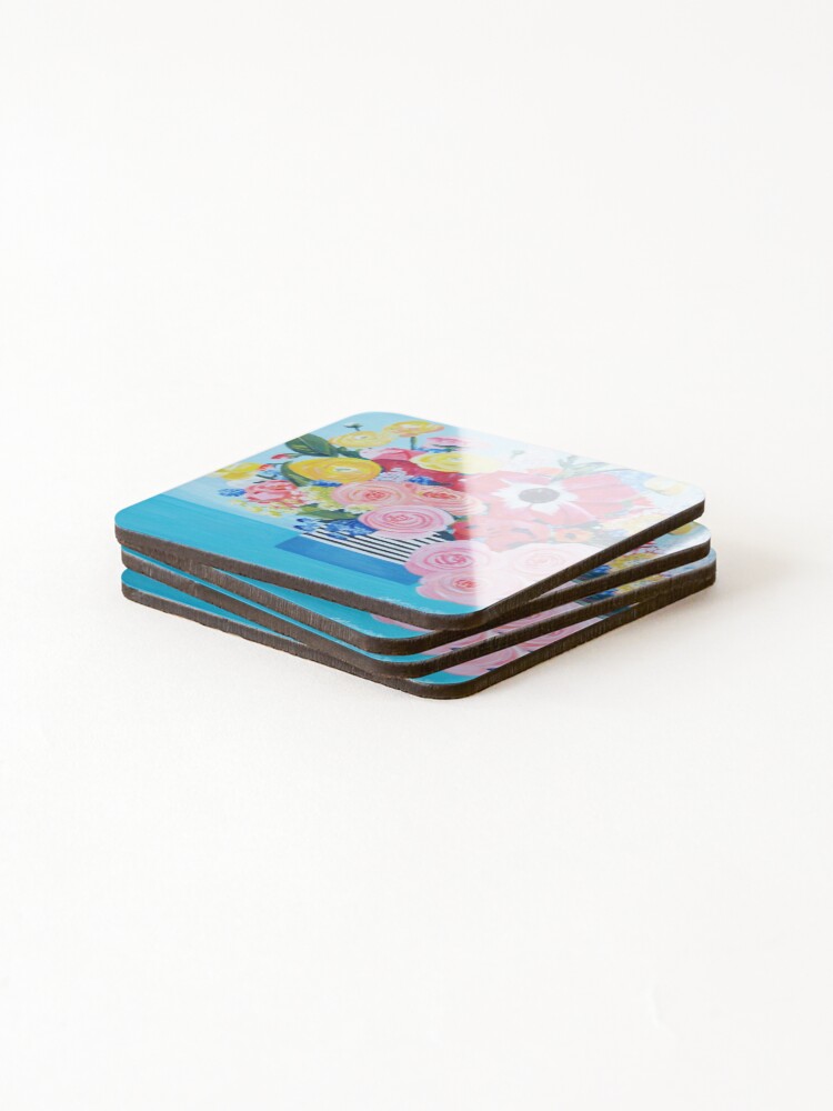 Alternate view of A vase full of Ranunculus, lupins and roses artwork 'A bouquet of sunshine' of by Catherine Cox-Bhogal Coasters (Set of 4)