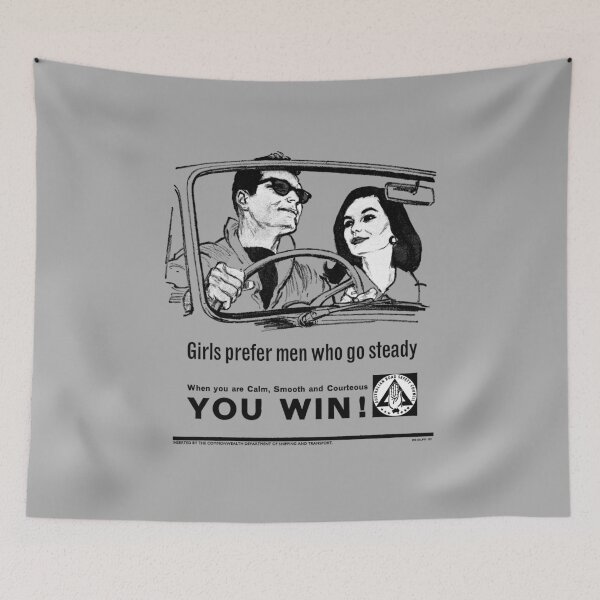 Item preview, BE COURTEOUS! GIRLS PREFER MEN WHO GO STEADY designed and sold by ThrowbackAds.