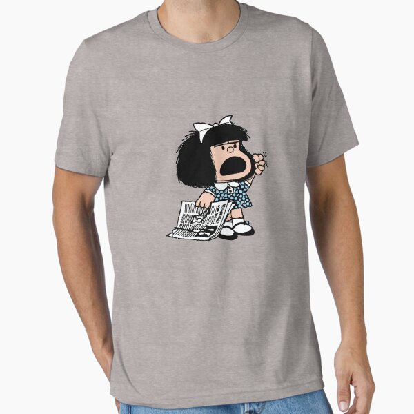 Item preview, Angry Mafalda with newspaper and fist raised cartoon quino argentina designed and sold by urantiana.