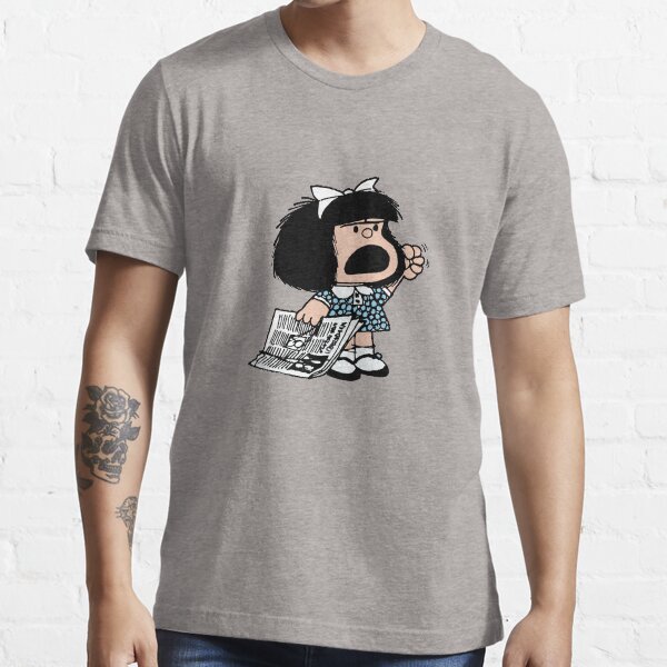Item preview, Angry Mafalda with newspaper and fist raised cartoon quino argentina designed and sold by urantiana.