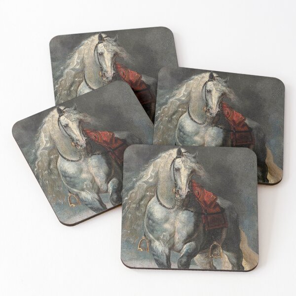 Item preview, white horse trotting over a flat landscape before a city  - peter paul rubens designed and sold by Vintage Designs +.