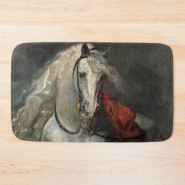 Item preview, white horse trotting over a flat landscape before a city  - peter paul rubens designed and sold by Vintage Designs +.