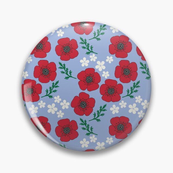 Item preview, Poppies and white flowers on blue designed and sold by LittleBettyMakes.