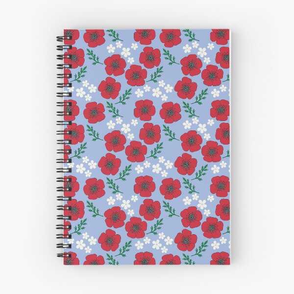 Item preview, Poppies and white flowers on blue designed and sold by LittleBettyMakes.