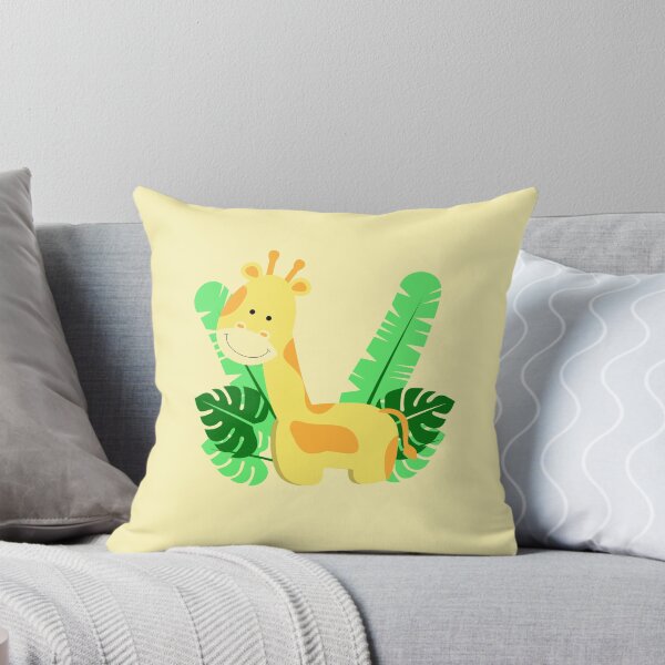 Aperçu de l'œuvre Girafe mignonne entourée de feuilles tropicales Illustration pour enfants et tout-petits créée et vendue par CLPDesignLab.