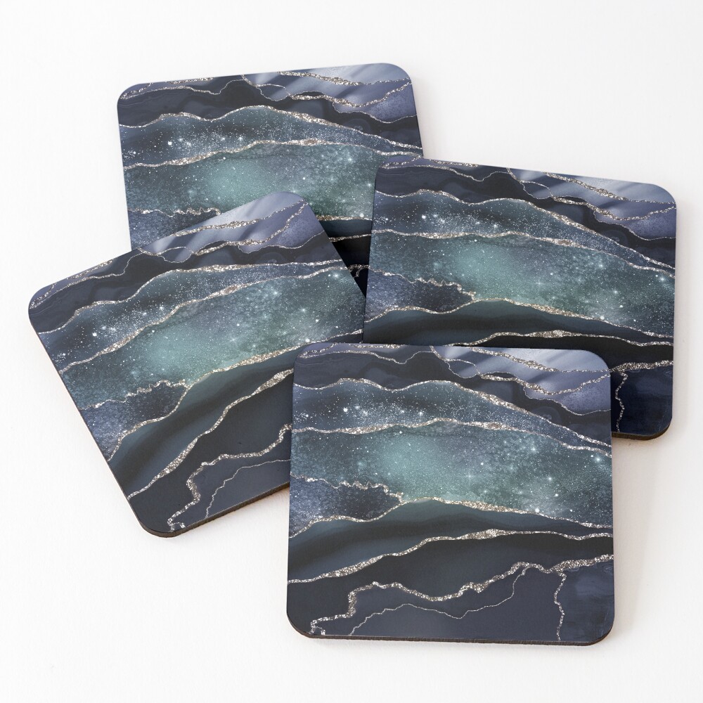 Glamour Night Black Milky Way Marble Galaxy Coasters (Set of 4)