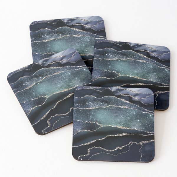 Glamour Night Black Milky Way Faux Marble Galaxy Coasters (Set of 4)
