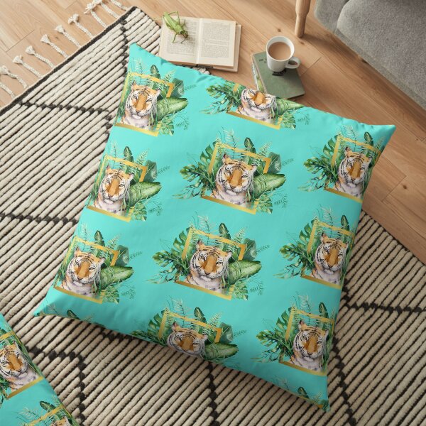 Watercolour Tiger In A Gold Frame Floor Pillow