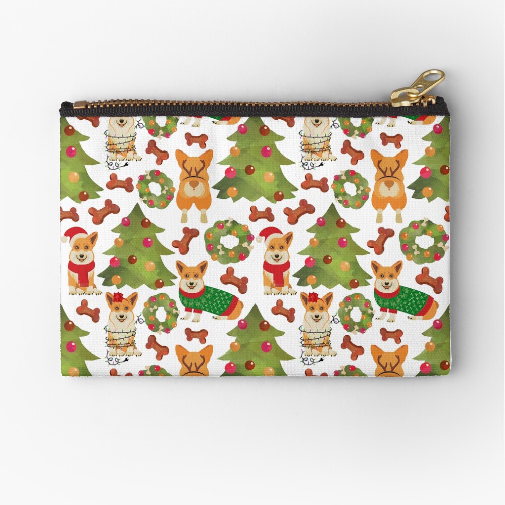 Corgi Christmas White Zipper Pouch