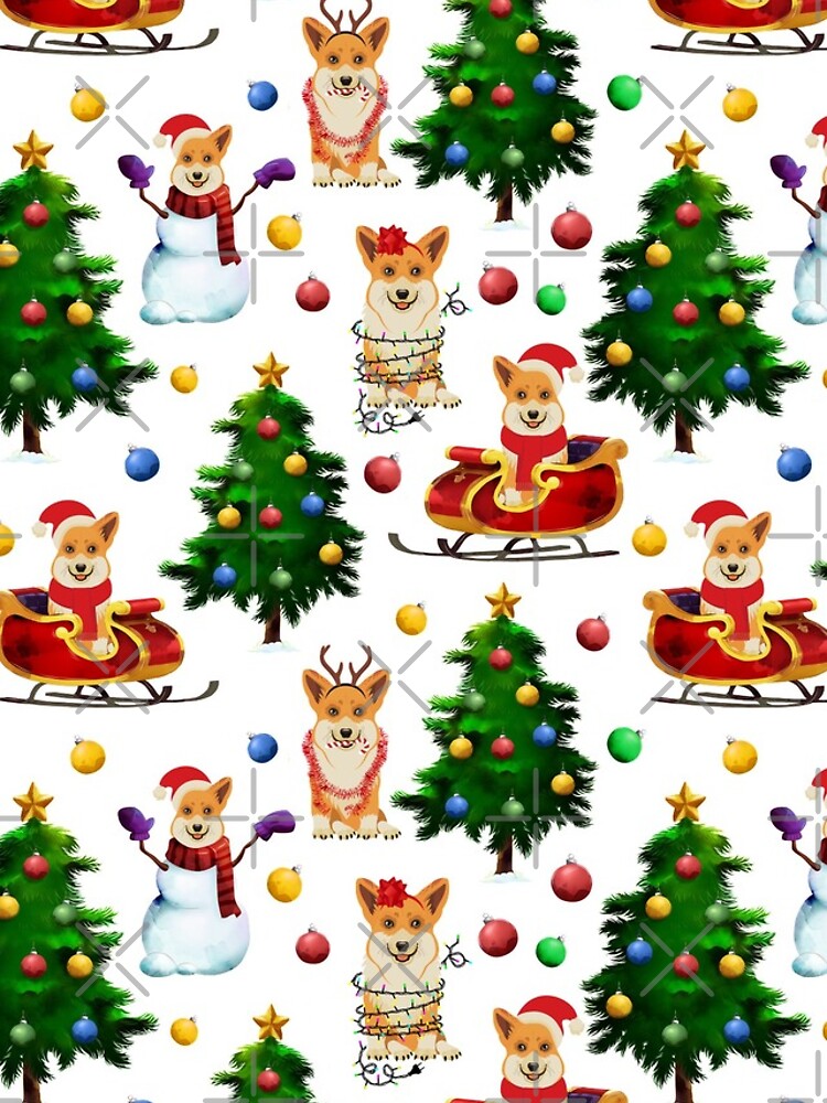 Corgis Christmas Pattern White by Corgiworld
